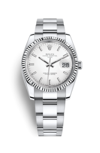 Rolex - 115234-0003  Oyster Perpetual Date 34 Stainless Steel Fluted / Oyster / White