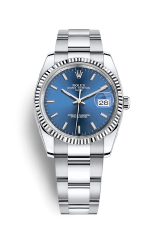 Rolex - 115234-0004  Oyster Perpetual Date 34 Stainless Steel Fluted / Oyster / Blue