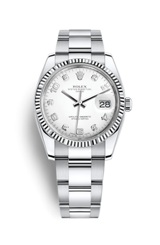 Rolex - 115234-0010  Oyster Perpetual Date 34 Stainless Steel Fluted / Oyster / White Arabic