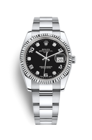 Rolex - 115234-0011  Oyster Perpetual Date 34 Stainless Steel Fluted / Oyster / Black Arabic