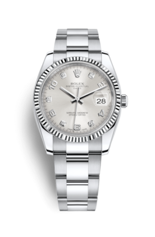 Rolex - 115234-0012  Oyster Perpetual Date 34 Stainless Steel Fluted / Oyster / Silver Arabic