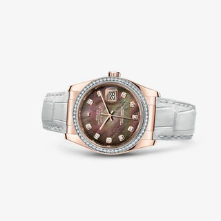 Rolex - 116185-0004  Datejust 36 Everose Strap Black Mother of Pearl Diamonds