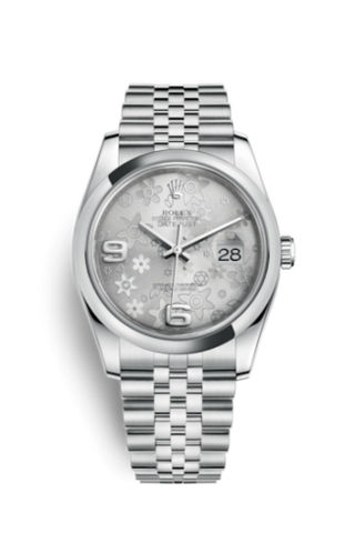 Rolex - 116200-0085  Datejust 36 Stainless Steel Domed / Jubilee / Silver Floral