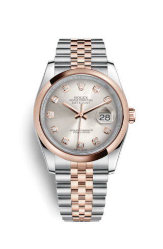 Rolex - 116201-0063  Datejust 36 Rolesor Everose Domed / Jubilee / Silver Diamond