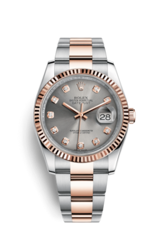 Rolex - 116231-0072  Datejust 36 Rolesor Everose Fluted / Oyster / Steel Diamonds