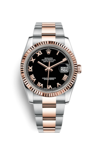 Rolex - 116231-0080  Datejust 36 Rolesor Everose Fluted / Oyster / Black Roman