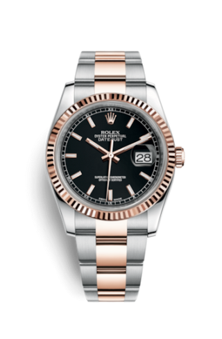 Rolex - 116231-0093  Datejust 36 Rolesor Everose Fluted / Oyster / Black