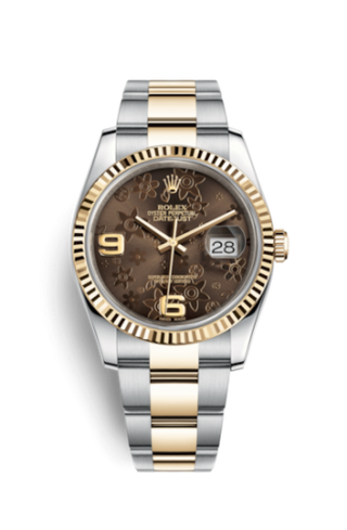 Rolex - 116233-0184  Datejust 36 Rolesor Yellow Fluted / Oyster / Bronze Floral