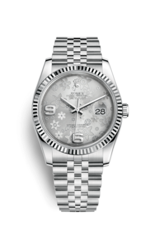 Rolex - 116234-0118  Datejust 36 Stainless Steel Fluted / Jubilee / Silver Floral