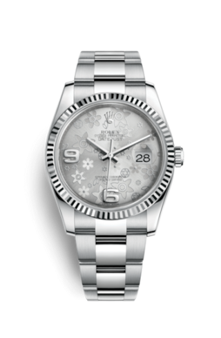 Rolex - 116234-0143  Datejust 36 Stainless Steel Fluted / Oyster / Silver Floral