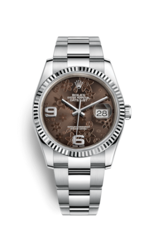 Rolex - 116234-0145  Datejust 36 Stainless Steel Fluted / Oyster / Chocolate Floral