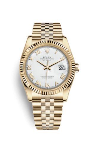 Rolex - 116238-0060  Datejust 36 Yellow Gold Fluted / Jubilee / White Roman