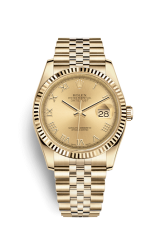 Rolex - 116238-0070  Datejust 36 Yellow Gold Fluted / Jubilee / Champagne Roman