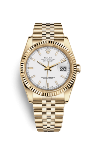 Rolex - 116238-0072  Datejust 36 Yellow Gold Fluted / Jubilee / White