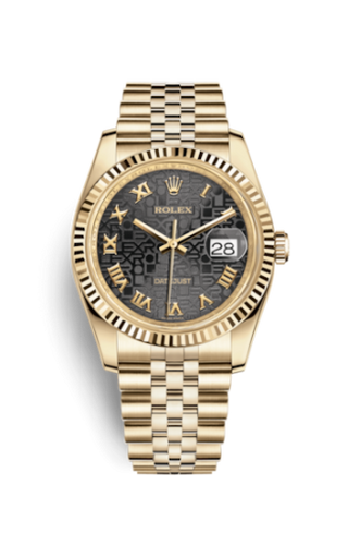 Rolex - 116238-0073  Datejust 36 Yellow Gold Fluted / Jubilee / Black Computer Roman