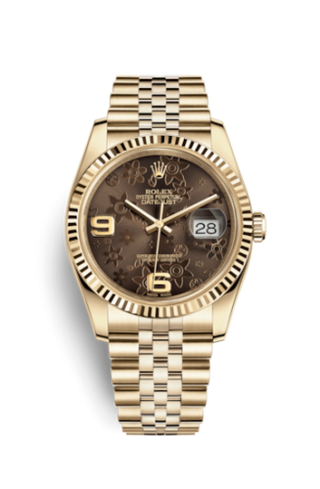 Rolex - 116238-0081  Datejust 36 Yellow Gold Fluted / Jubilee / Chocolate Floral