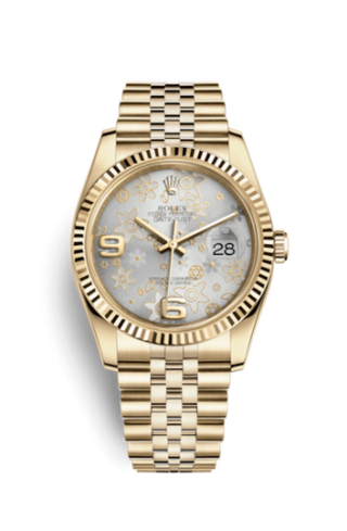 Rolex - 116238-0082  Datejust 36 Yellow Gold Fluted / Jubilee / Silver Floral