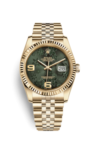 Rolex - 116238-0085  Datejust 36 Yellow Gold Fluted / Jubilee / Green Floral