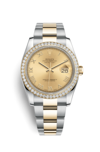 Rolex - 116243-0028  Datejust 36 Rolesor Yellow Diamond / Oyster / Champagne Roman