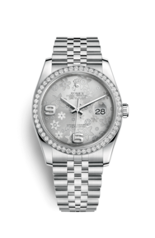 Rolex - 116244-0002  Datejust 36 Stainless Steel Diamond / Jubilee / Silver Floral