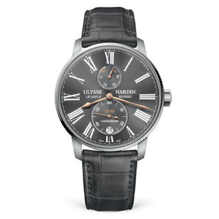 Ulysse Nardin - 1183-310/42-BQ  Marine Torpilleur Stainless Steel / Grey / Alligator