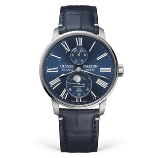 Ulysse Nardin - 1193-310LE-3A-175/1A  Marine Torpilleur Moonphase Stainless Steel / Blue / Alligator