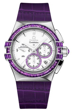 Omega - 121.58.35.50.54.002  Constellation Co-Axial 35 Chronograph Double Eagle White Gold / Silver / Purple Alligator