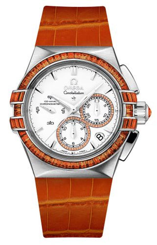 Omega - 121.58.35.50.54.004  Constellation Co-Axial 35 Chronograph Double Eagle White Gold / Silver / Orange Alligator