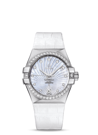 Omega - 123.18.35.20.55.001  Constellation Co-Axial 35 Stainless Steel / Diamond / MOP Supernova / Alligator