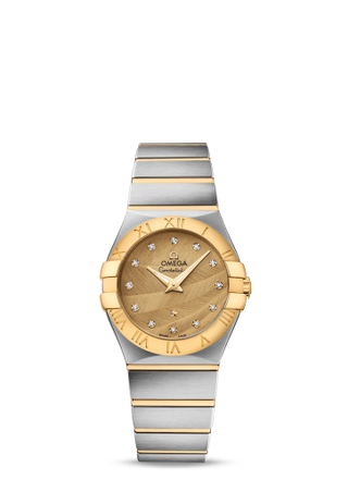 Omega - 123.20.27.60.58.003  Constellation Quartz 27 Brushed Stainless Steel / Yellow Gold / Champagne Feather