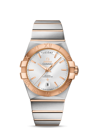 Omega - 123.20.38.22.02.001  Constellation Co-Axial 38 Co-Axial Day-Date Stainless Steel / Red Gold / Silver