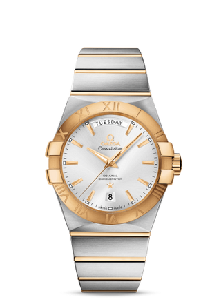 Omega - 123.20.38.22.02.002  Constellation Co-Axial 38 Day-Date Stainless Steel / Yellow Gold / Silver