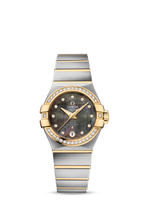 Omega Constellation Co-Axial 27 Brushed Stainless Steel / Yellow Gold / Diamond Bezel / Champagne Feather (123.25.27.20.57.007)