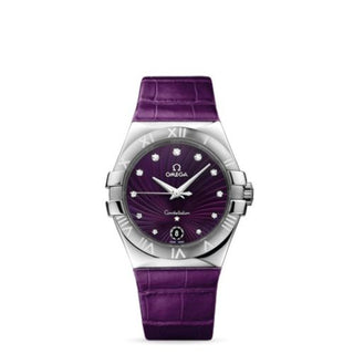 Omega - 123.13.35.60.60.001  Constellation Quartz 35 Stainless Steel / Purple Supernova / Alligator