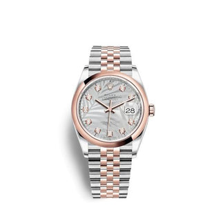 Rolex - 126201-0037  Datejust 36 Stainless Steel / Everose / Domed / Silver - Palm - Diamond / Jubilee