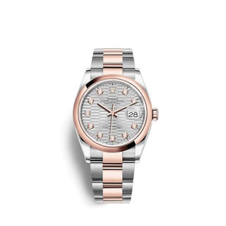 Rolex - 126201-0040  Datejust 36 Stainless Steel / Everose / Domed / Silver - Fluted - Diamond / Oyster