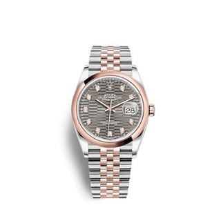 Rolex - 126201-0041  Datejust 36 Stainless Steel / Everose / Domed / Slate - Fluted - Diamond / Jubilee