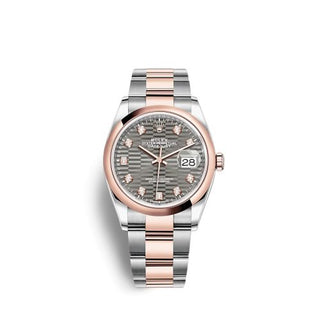 Rolex - 126201-0042  Datejust 36 Stainless Steel / Everose / Domed / Slate - Fluted - Diamond / Oyster