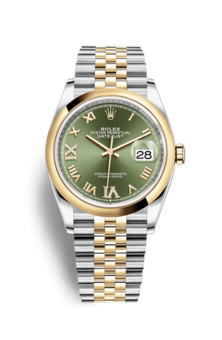 Rolex - 126203-0025  Datejust 36 Stainless Steel / Yellow Gold / Smooth / Olive Green Roman Diamond / Jubilee