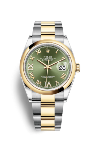 Rolex - 126203-0026  Datejust 36 Stainless Steel / Yellow Gold / Smooth / Olive Green Roman Diamond / Oyster