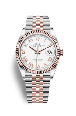 Rolex - 126231-0015  Datejust 36 Stainless Steel / Everose / Fluted / White Roman / Jubilee