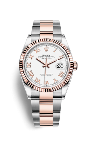 Rolex - 126231-0016  Datejust 36 Stainless Steel / Everose / Fluted / White Roman / Oyster