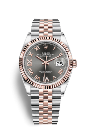 Rolex - 126231-0023  Datejust 36 Stainless Steel / Everose / Fluted / Slate Roman Diamond / Jubilee