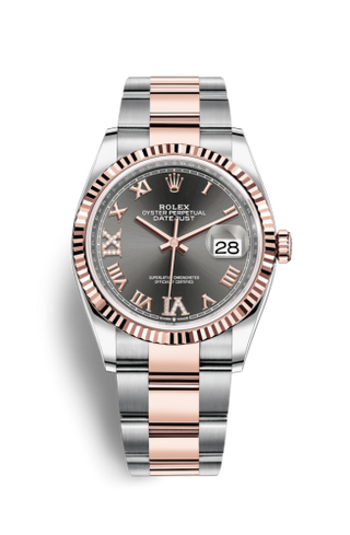 Rolex - 126231-0024  Datejust 36 Stainless Steel / Everose / Fluted / Slate Roman Diamond / Oyster