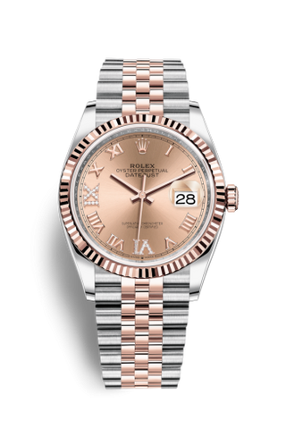 Rolex - 126231-0027  Datejust 36 Stainless Steel / Everose / Fluted / Rose Roman Diamond / Jubilee