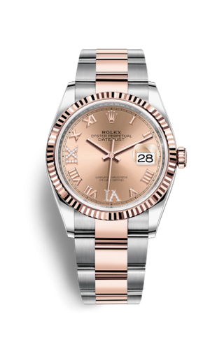 Rolex - 126231-0028  Datejust 36 Stainless Steel / Everose / Fluted / Rose Roman Diamond / Oyster