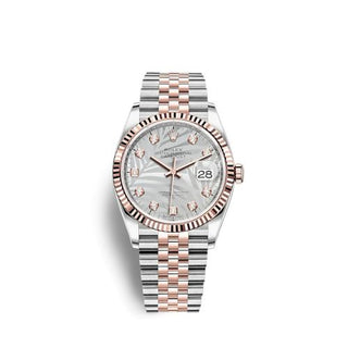 Rolex - 126231-0037  Datejust 36 Stainless Steel / Everose / Fluted / Silver - Palm - Diamond / Jubilee