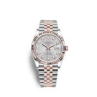 Rolex Datejust 36 Stainless Steel / Everose / Domed / Silver - Fluted - Diamond / Oyster (126231-0039)