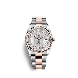 Rolex - 126231-0040  Datejust 36 Stainless Steel / Everose / Fluted / Silver - Fluted - Diamond / Oyster