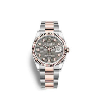 Rolex - 126231-0042  Datejust 36 Stainless Steel / Everose / Fluted / Slate - Fluted - Diamond / Oyster